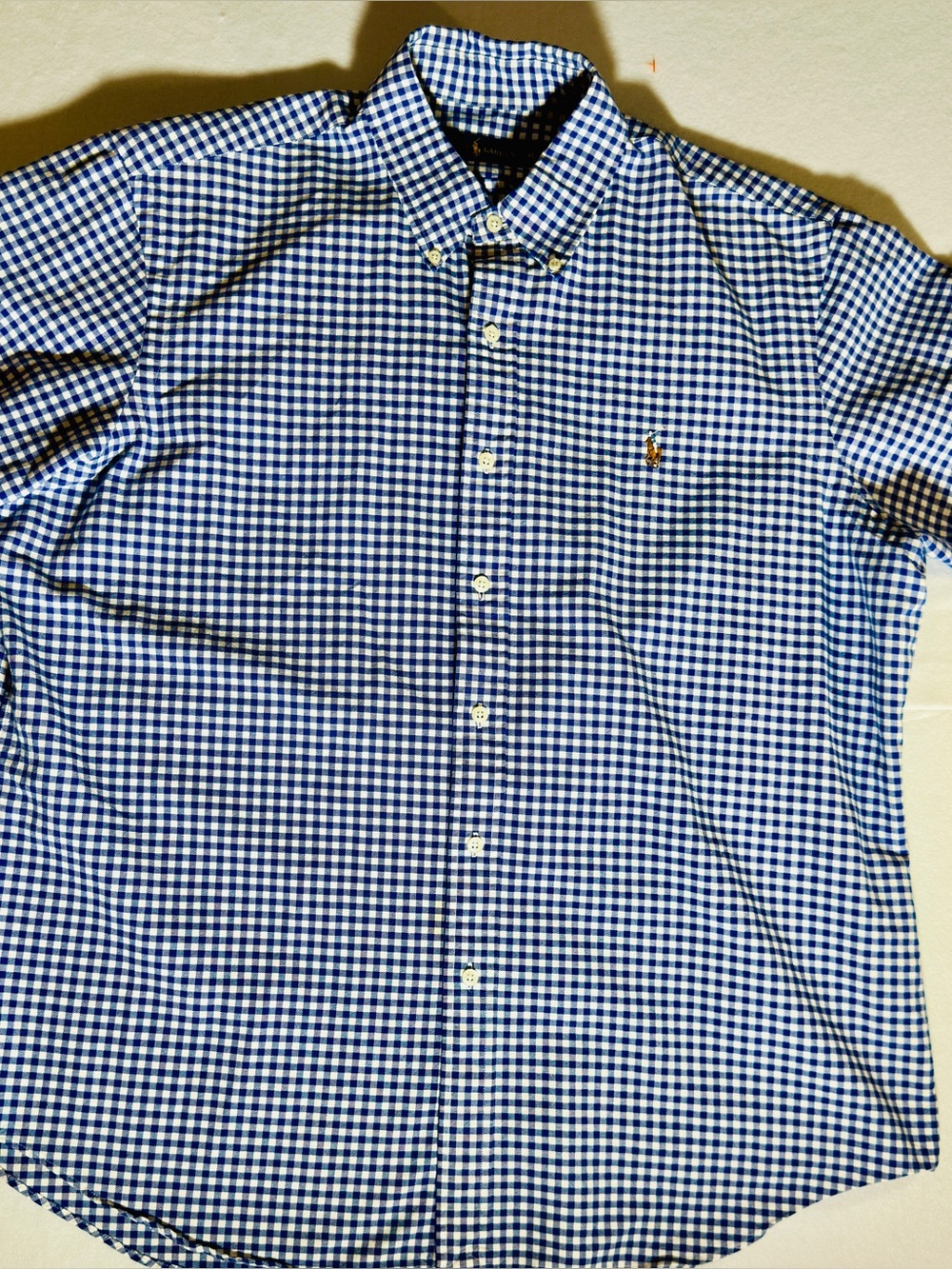 Ralph Lauren Custom Fit Blue White Gingham Button Down Shirt Men’s XL